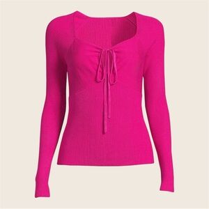 Fuchsia Pink Keyhole Fitted Long Sleeve Sweater Top Size M